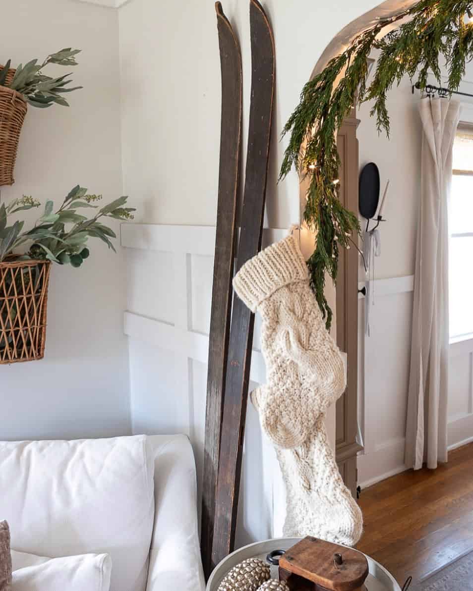 Vintage Skis in White Living Room - Soul & Lane
