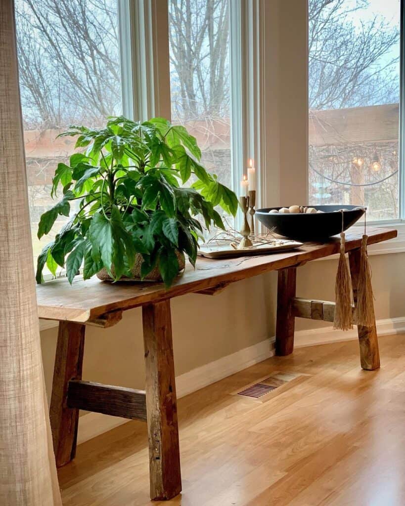 Vintage Wood Bench and Bay Windows