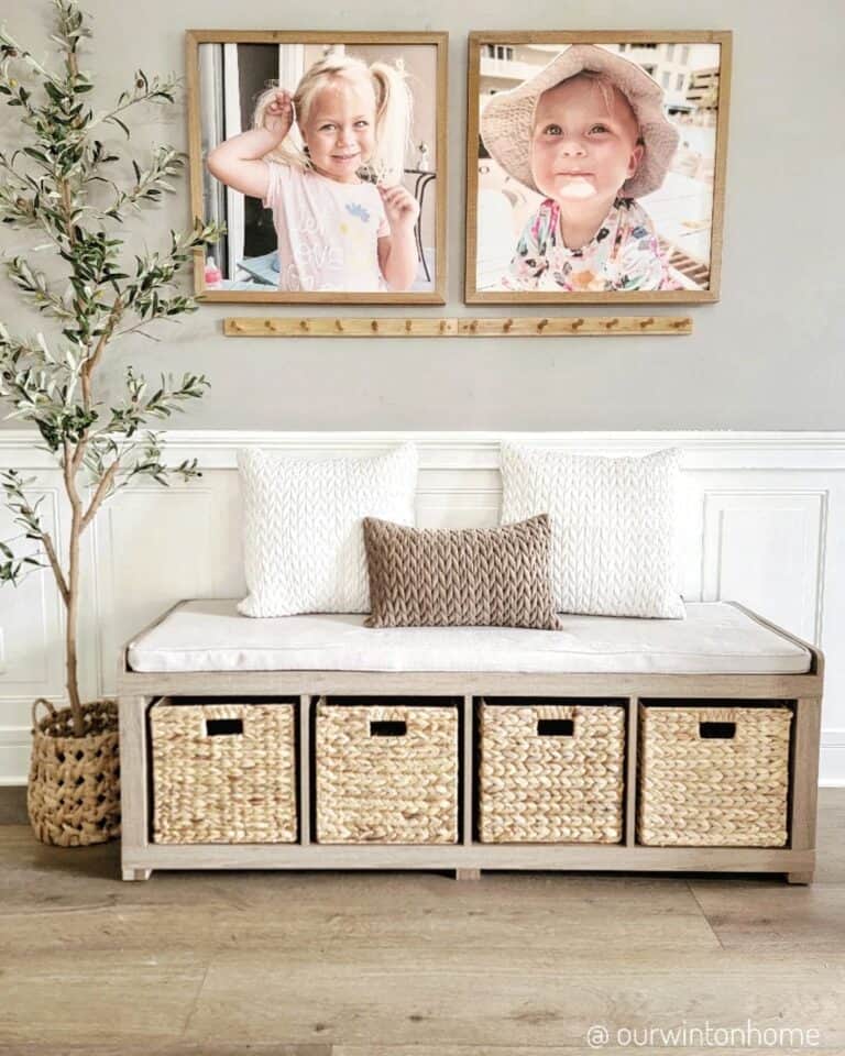 Wainscoting and Storage Bench for Living Room