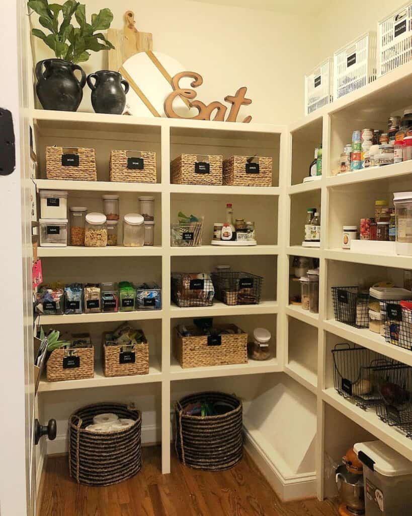 Walk-in Pantry with White Shelves