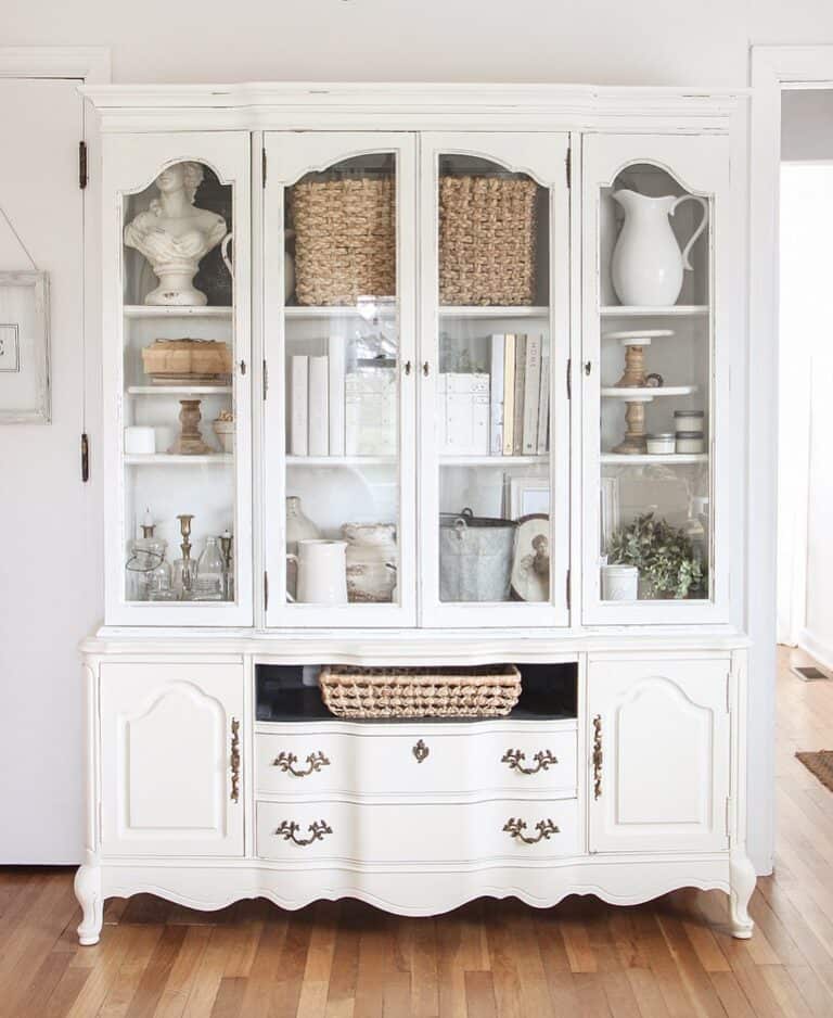 White Antique Hutch with Glass Doors