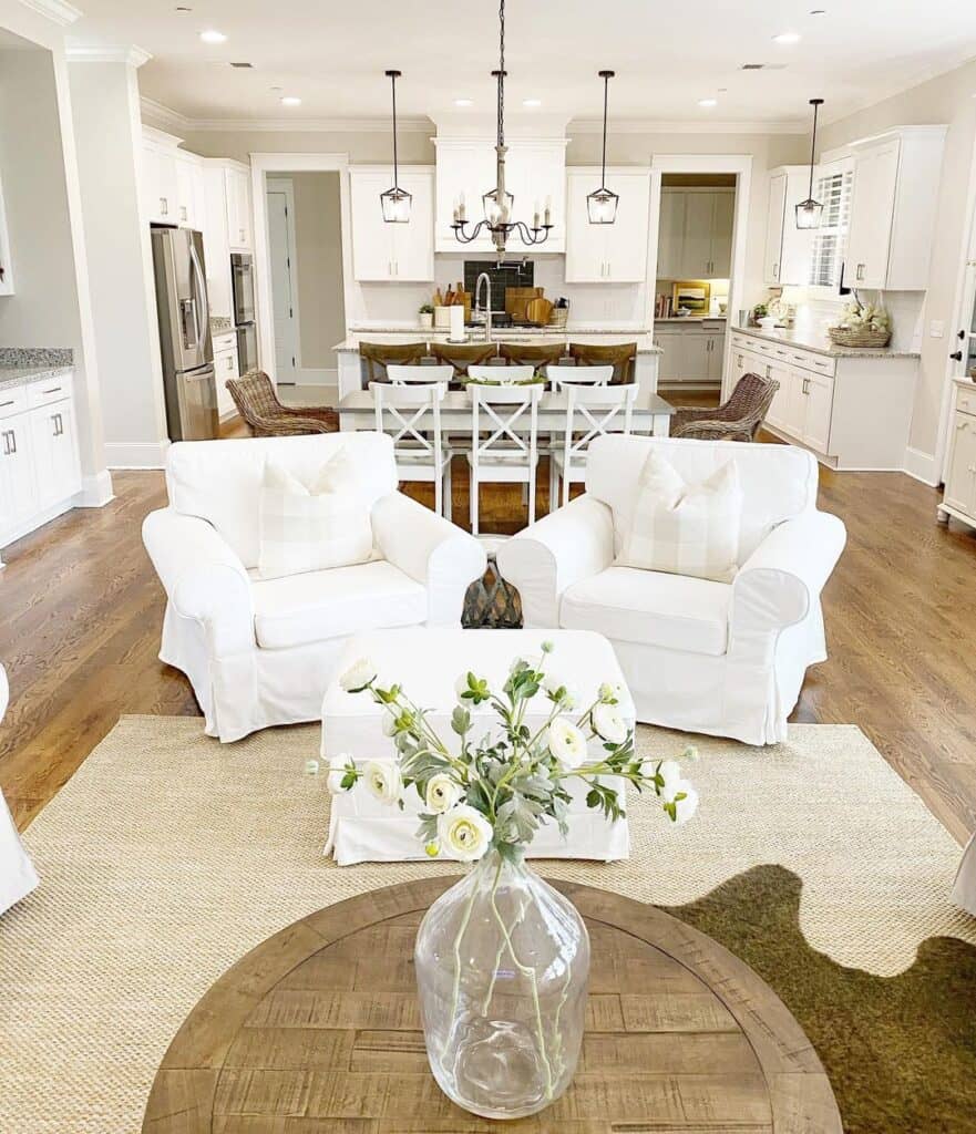 White Armchairs in Neutral Living Space