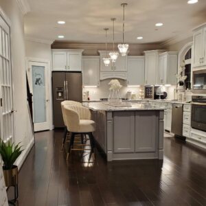 White Barstools on Dark Hardwood Floors