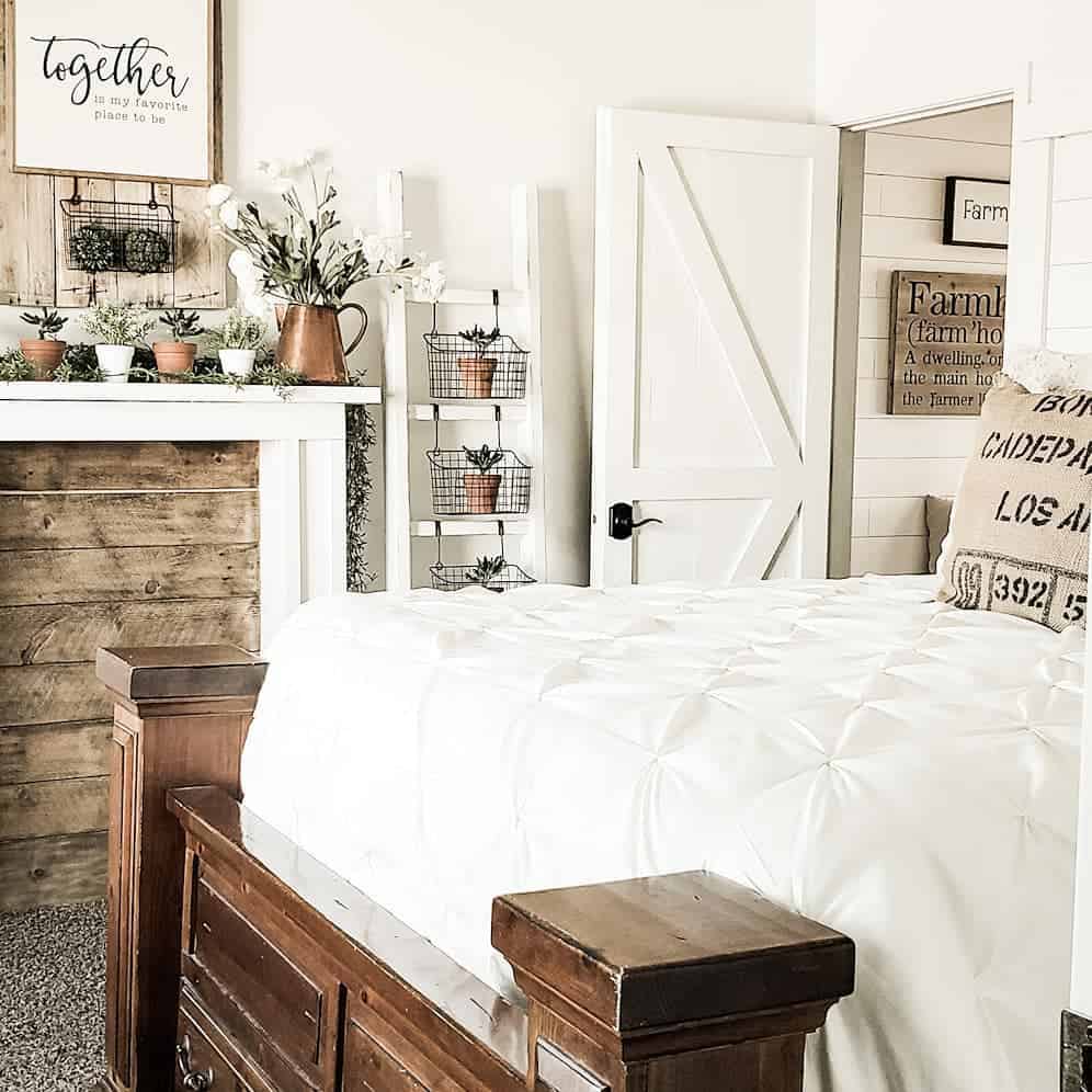 White Bedroom with Faux Fireplace