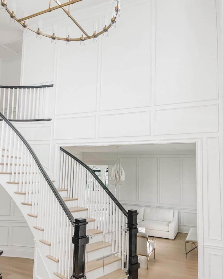 White Board and Batten Room with Curved Staircase