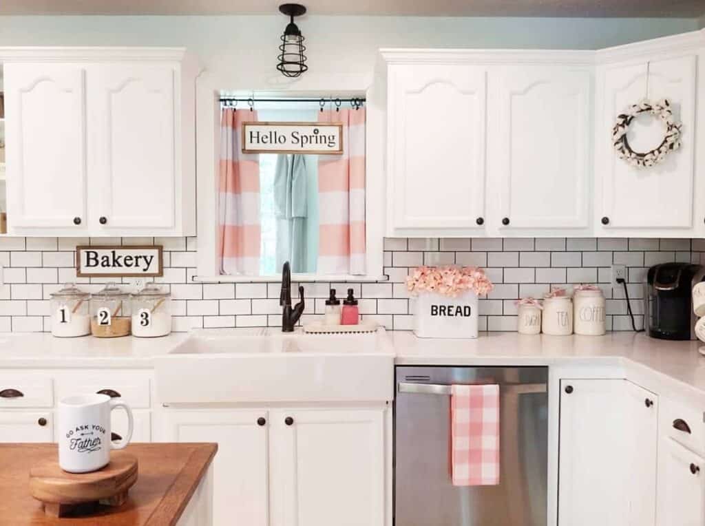 White Cabinets with Spring Décor
