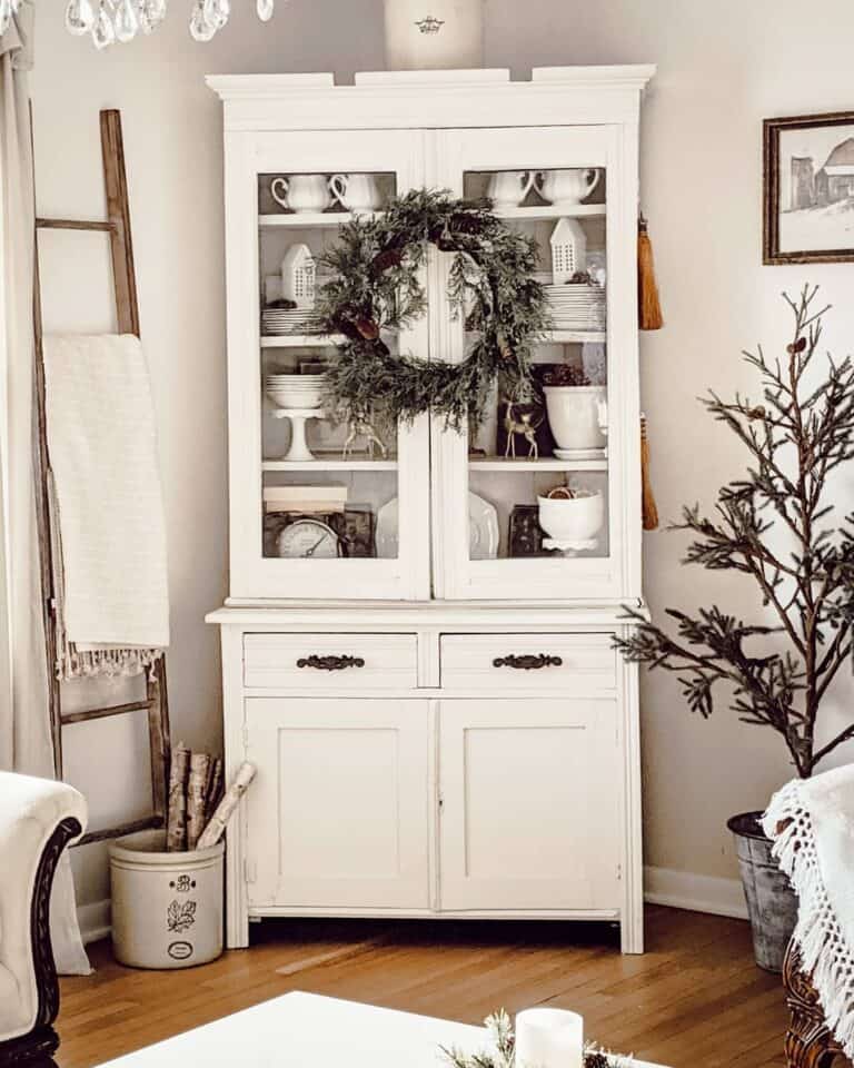 White Corner Hutch with Glass Doors