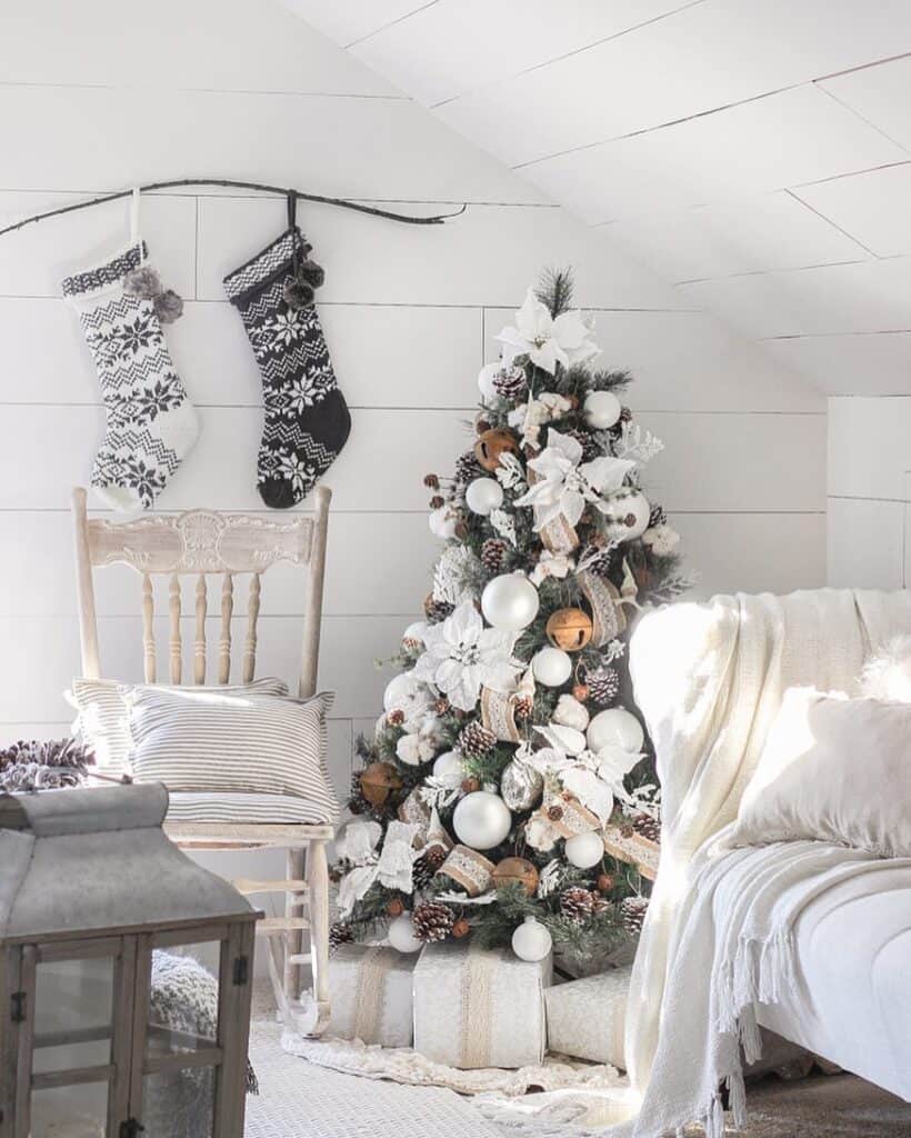 White Cottage-Style Room with Christmas Tree