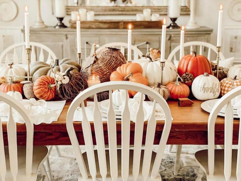 White Dining Chairs at Autumn Table