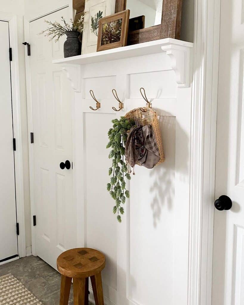 White Entryway with Brown Wicker Accents