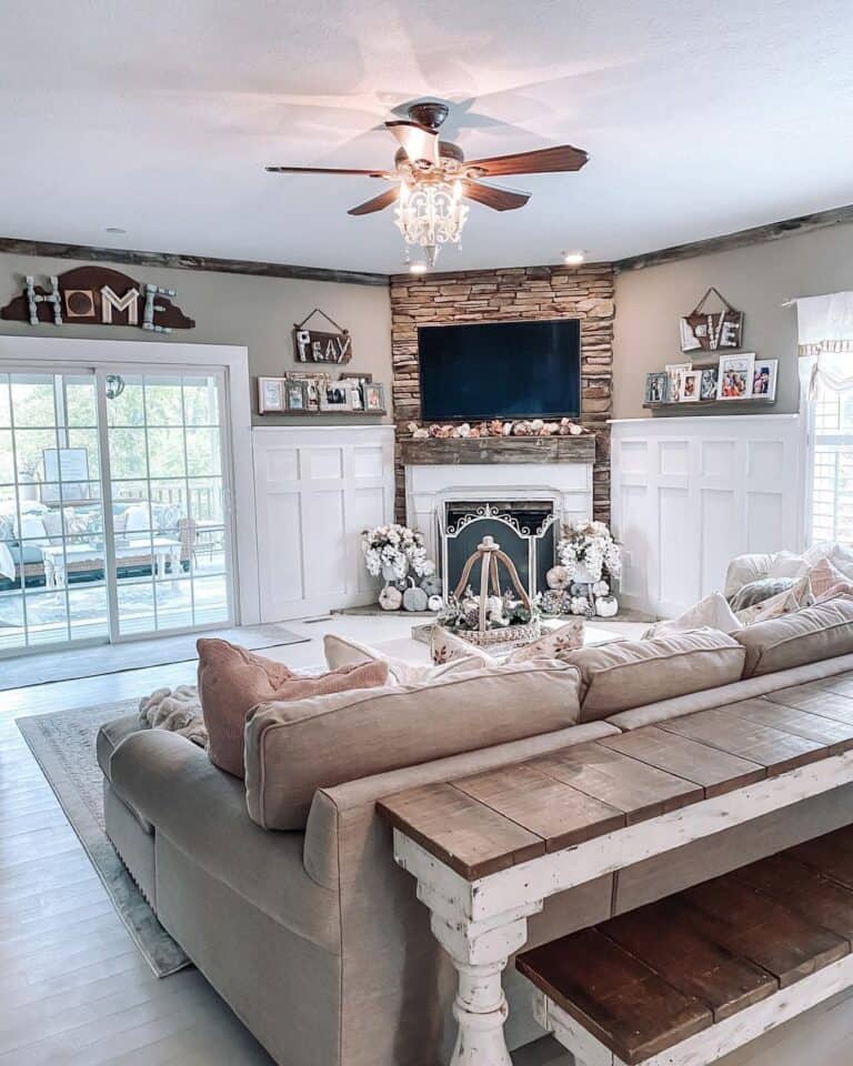 White Farmhouse Fireplace Gate in Living Room