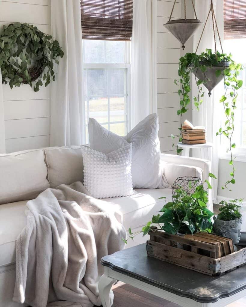 White Farmhouse Living Room Curtains