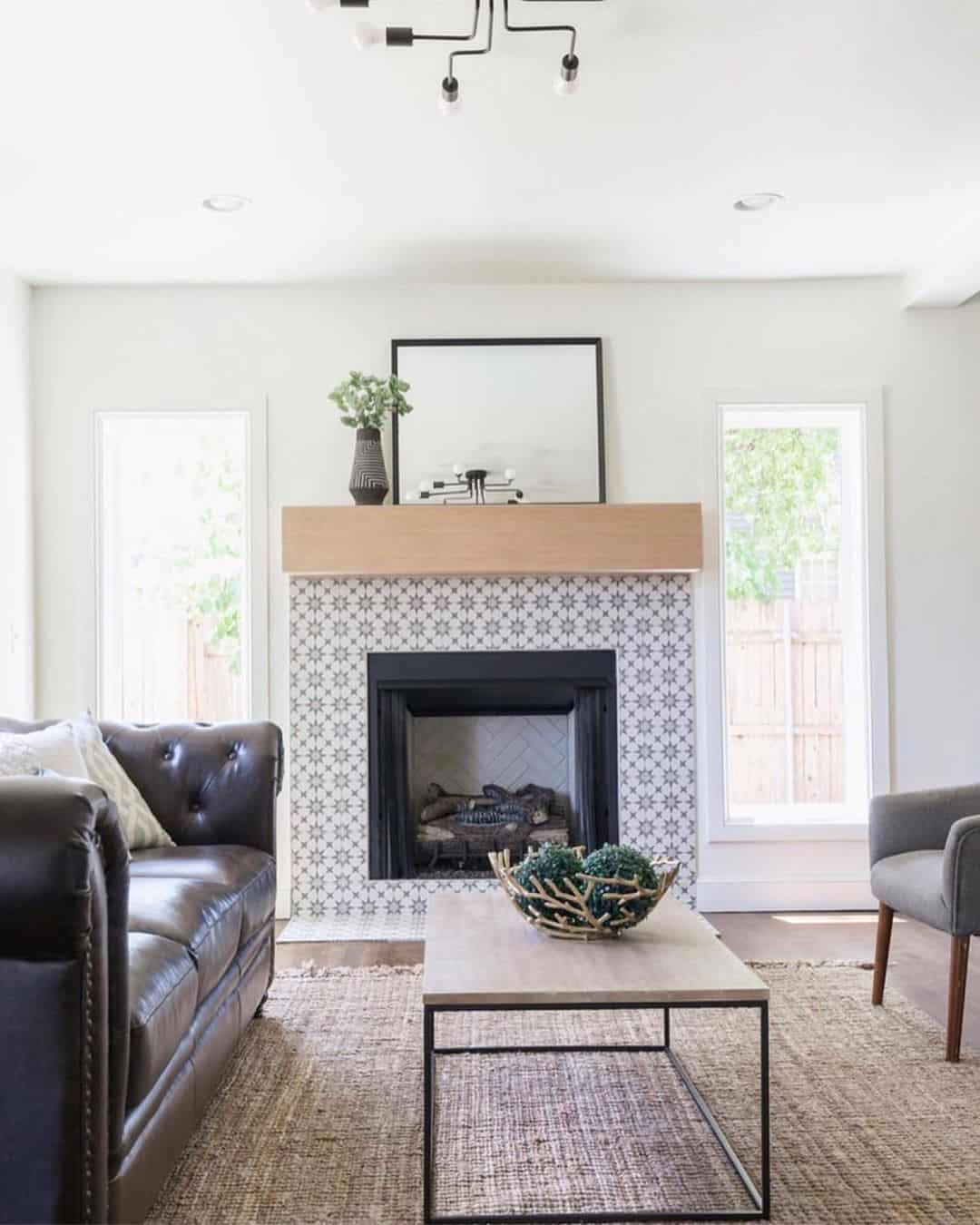 Stone Tile Fireplace With White Mantel Ideas