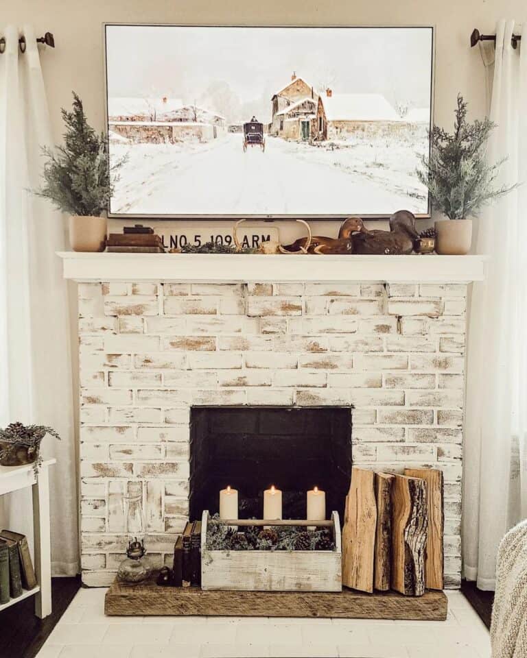 White Fireplace with Candles in Center