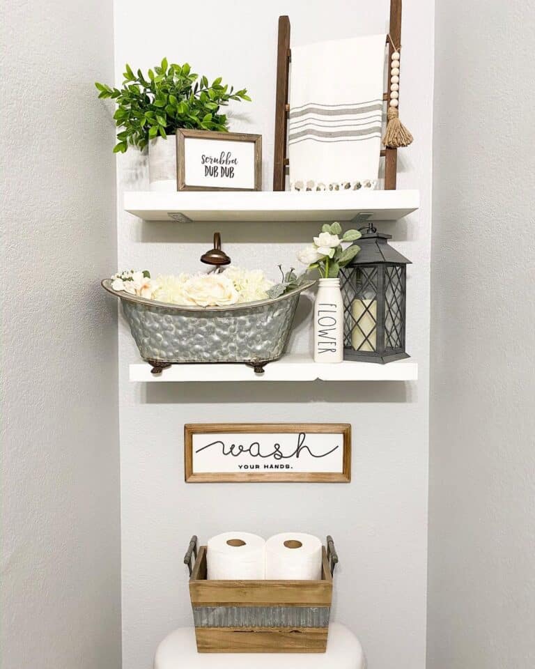 White Floating Shelves with Small Accessories
