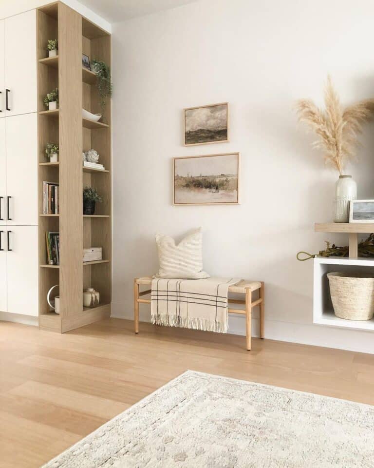 White Floor to Ceiling Cabinets with Bookshelf