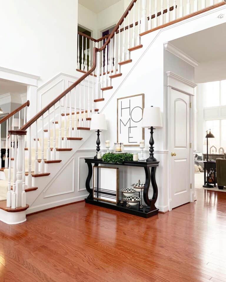 White Foyer with Wooden Accents