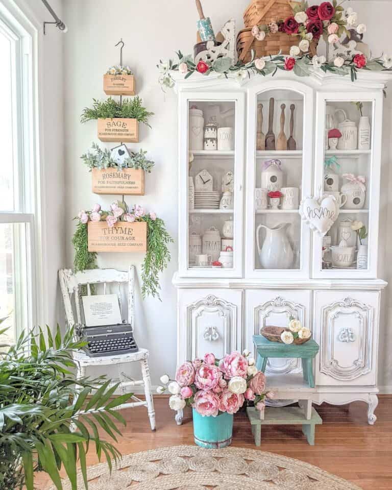 White Hutch Buffet with Glass Doors