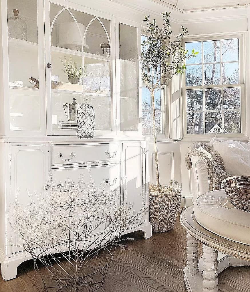 White Hutch with Glass for Living Room