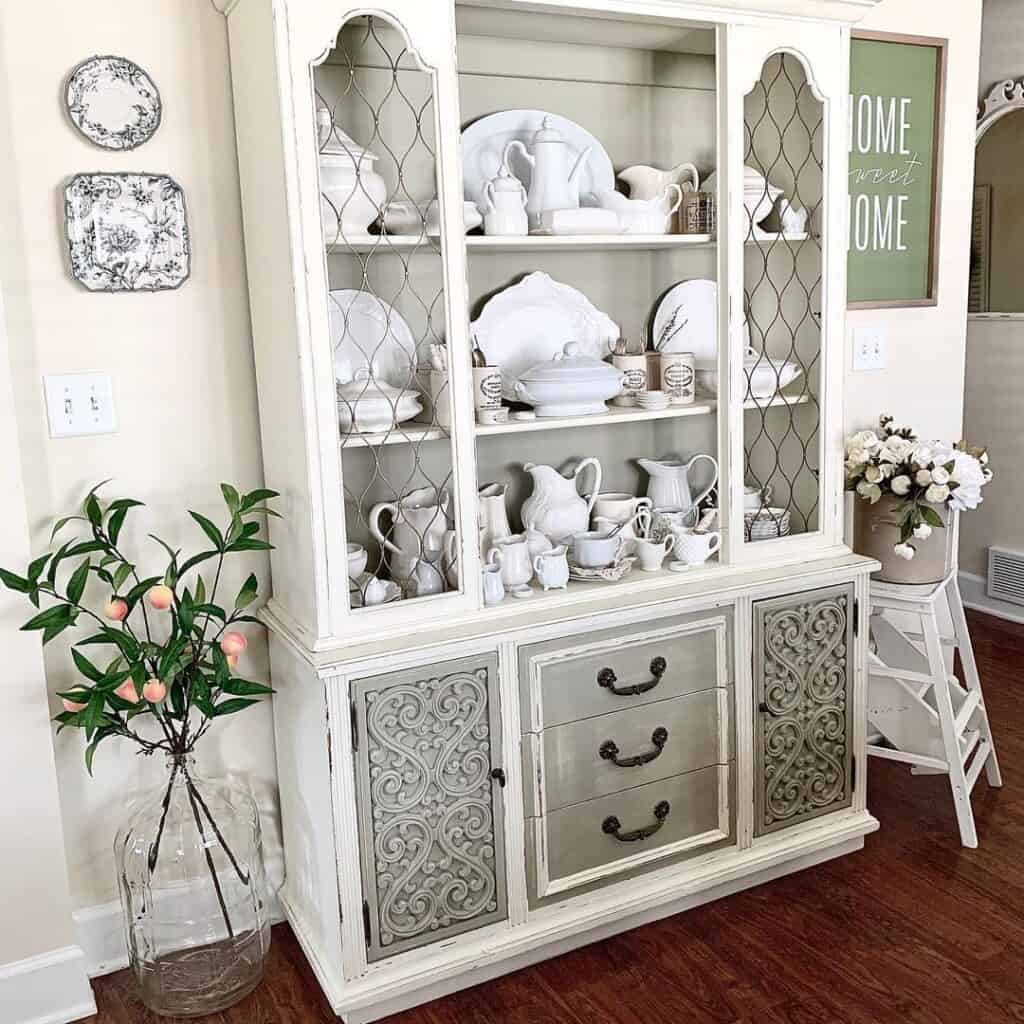 White Hutch with Gray Cabinet Doors