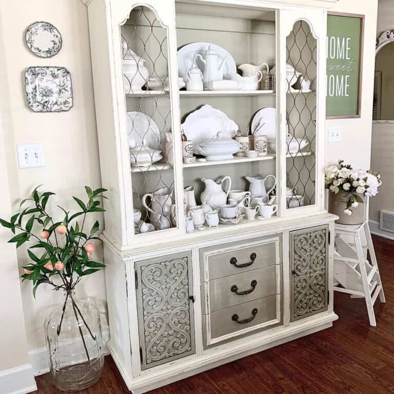 White Hutch with Gray Cabinet Doors