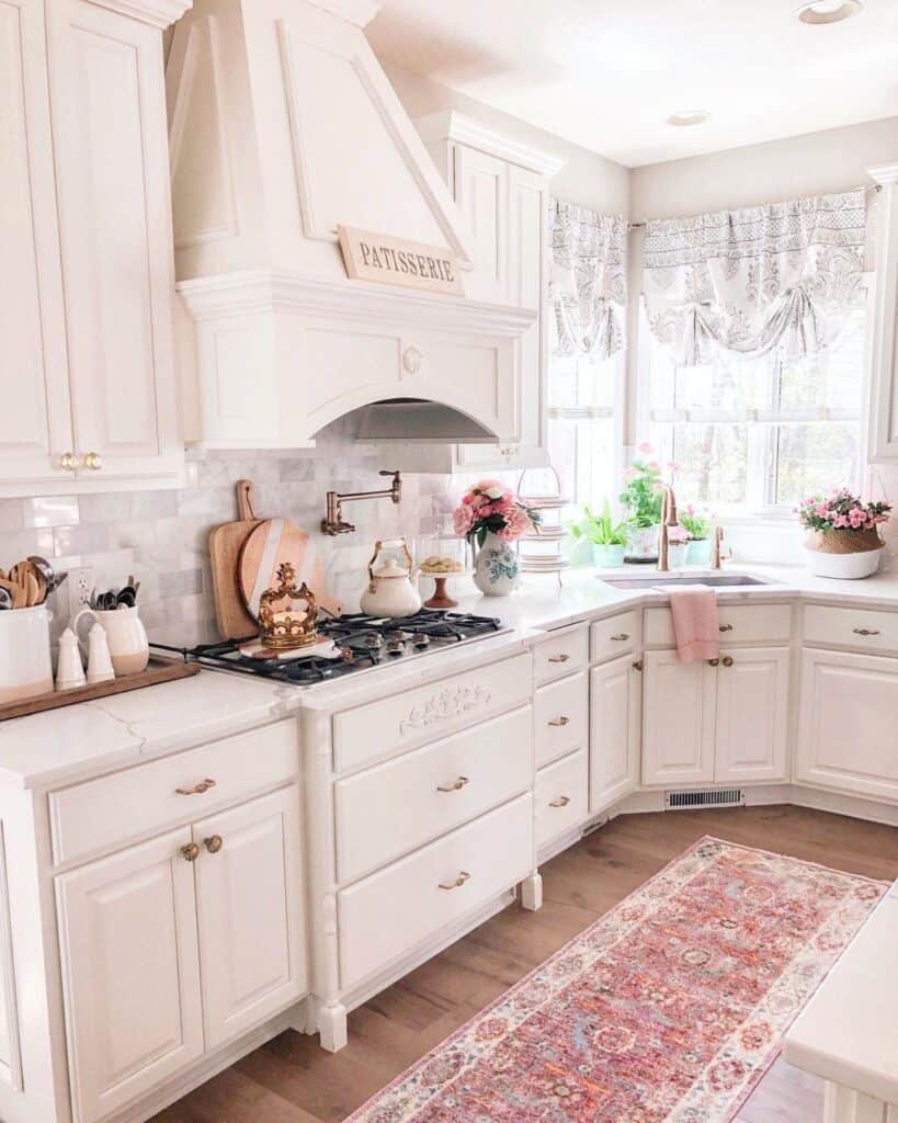 White Kitchen Cabinets in Pink and White Kitchen