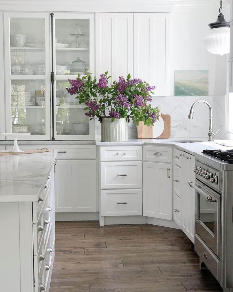 White Kitchen Cabinets with Nickel Hardware