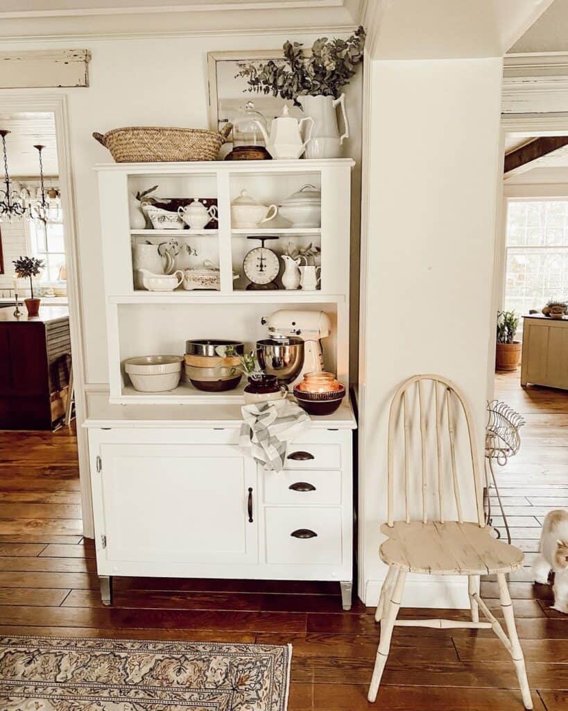 White Kitchen Hutch with Black Hardware