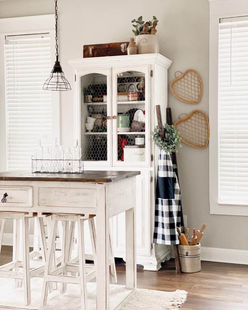 White Kitchen Hutch with Glass Doors