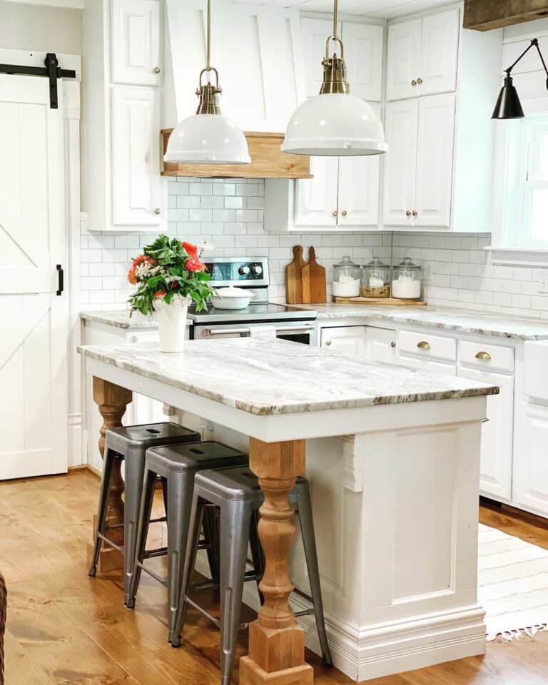 White Kitchen Island Under Pendant Lighting