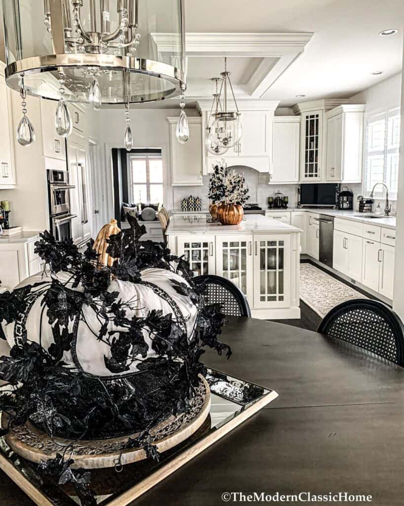 White Kitchen with White and Black Fall Decorations