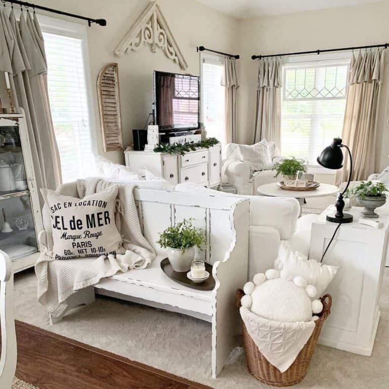 White Living Room Bench and Matching Sofa