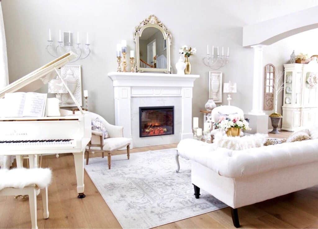 White Living Room with Grand Piano