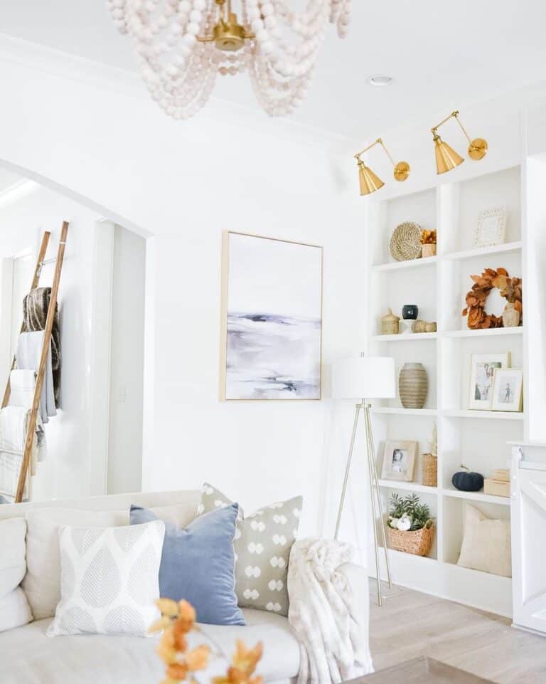 White Living Room with Orange Accents