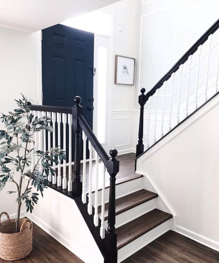 White Paneled Walls and a Dark Hardwood Floor