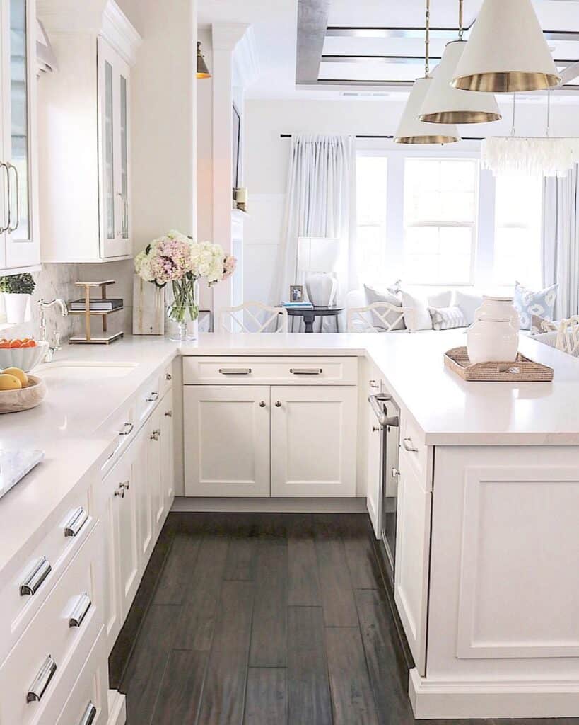 White Pendant Lamp Over White Countertop