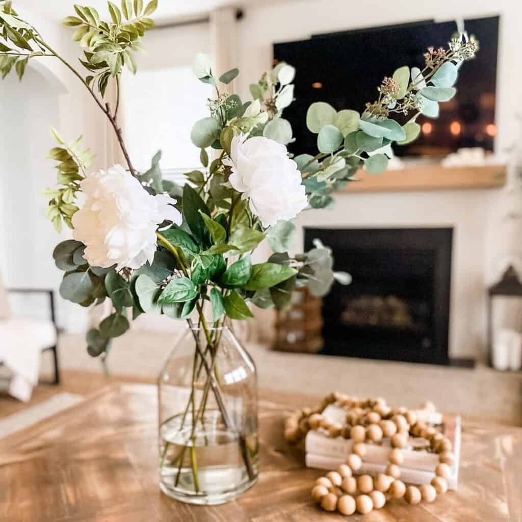 White Peony Centerpiece for Coffee Table