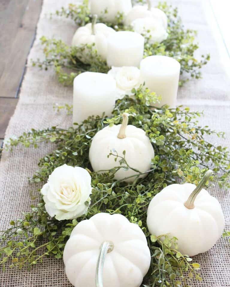 White Pumpkin Centerpiece with Candles