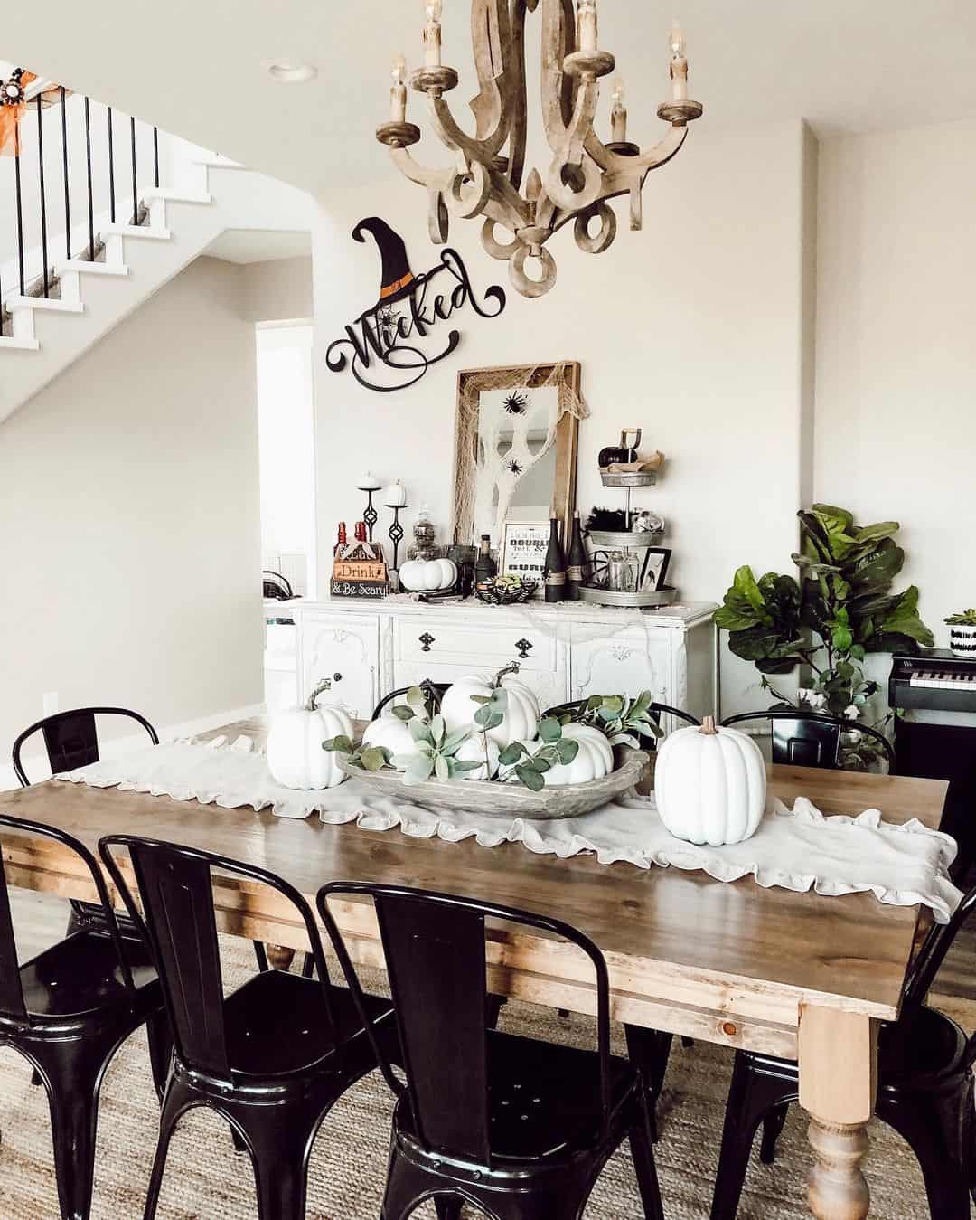 White Pumpkin Centerpieces in Dining Room - Soul & Lane