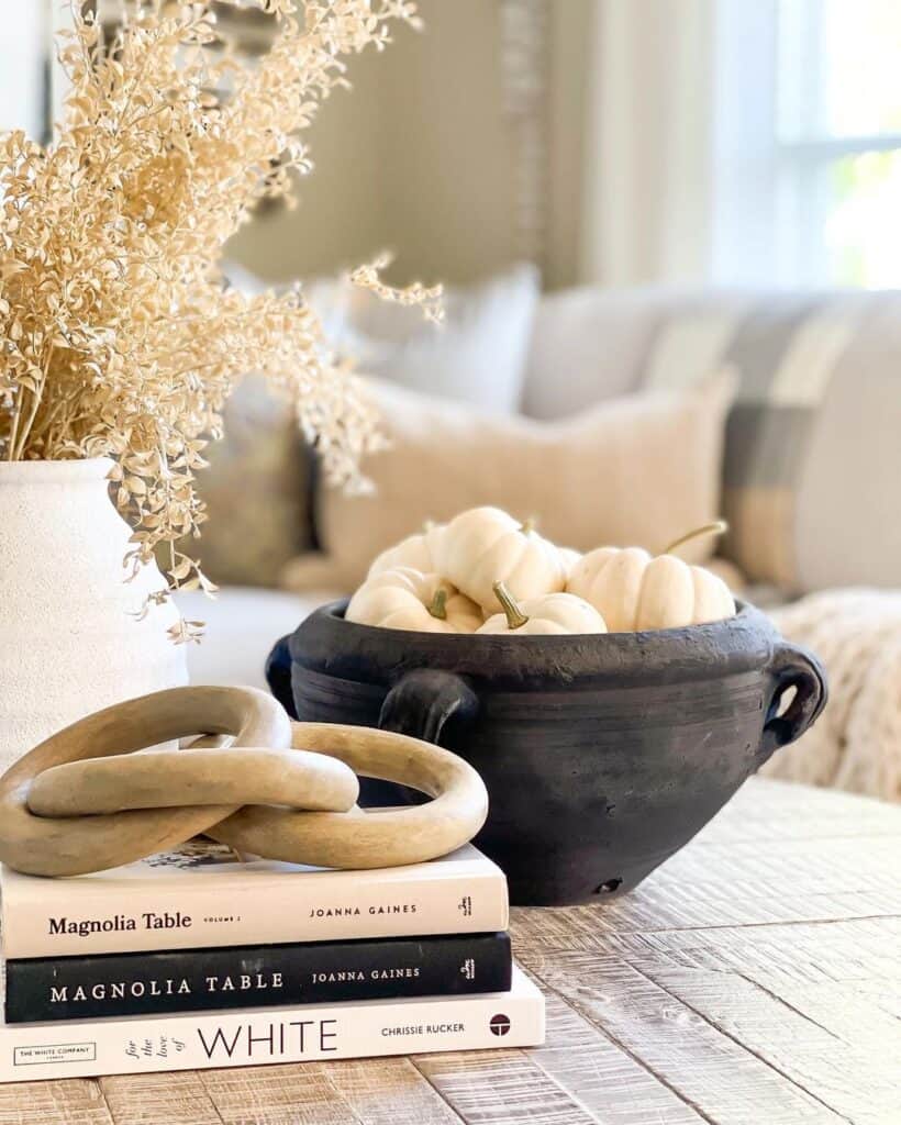 White Pumpkins in Black Bowl