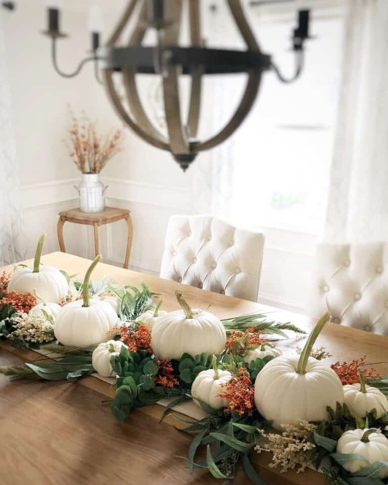 White Pumpkins in Fall Dining Space