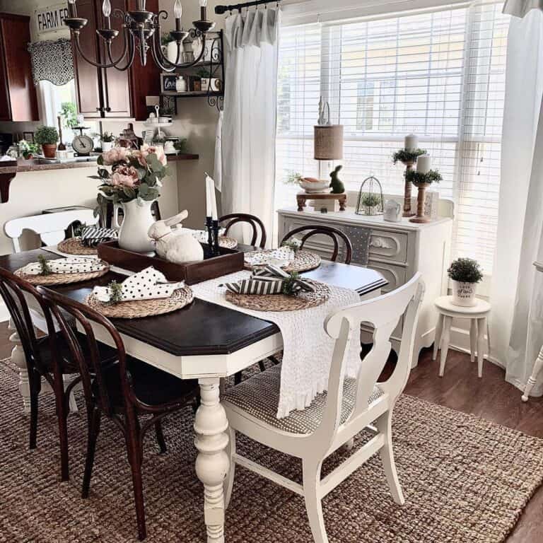 White Rabbit Centerpiece on a Black and White Table