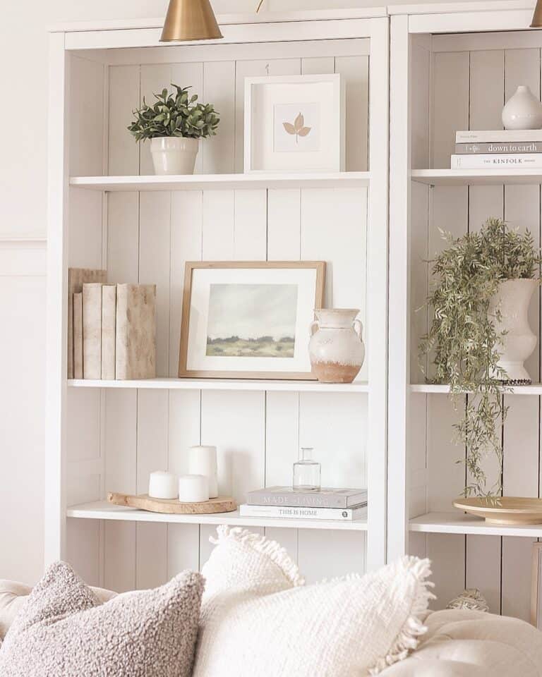White Shelf Décor Accessories with Wood Elements