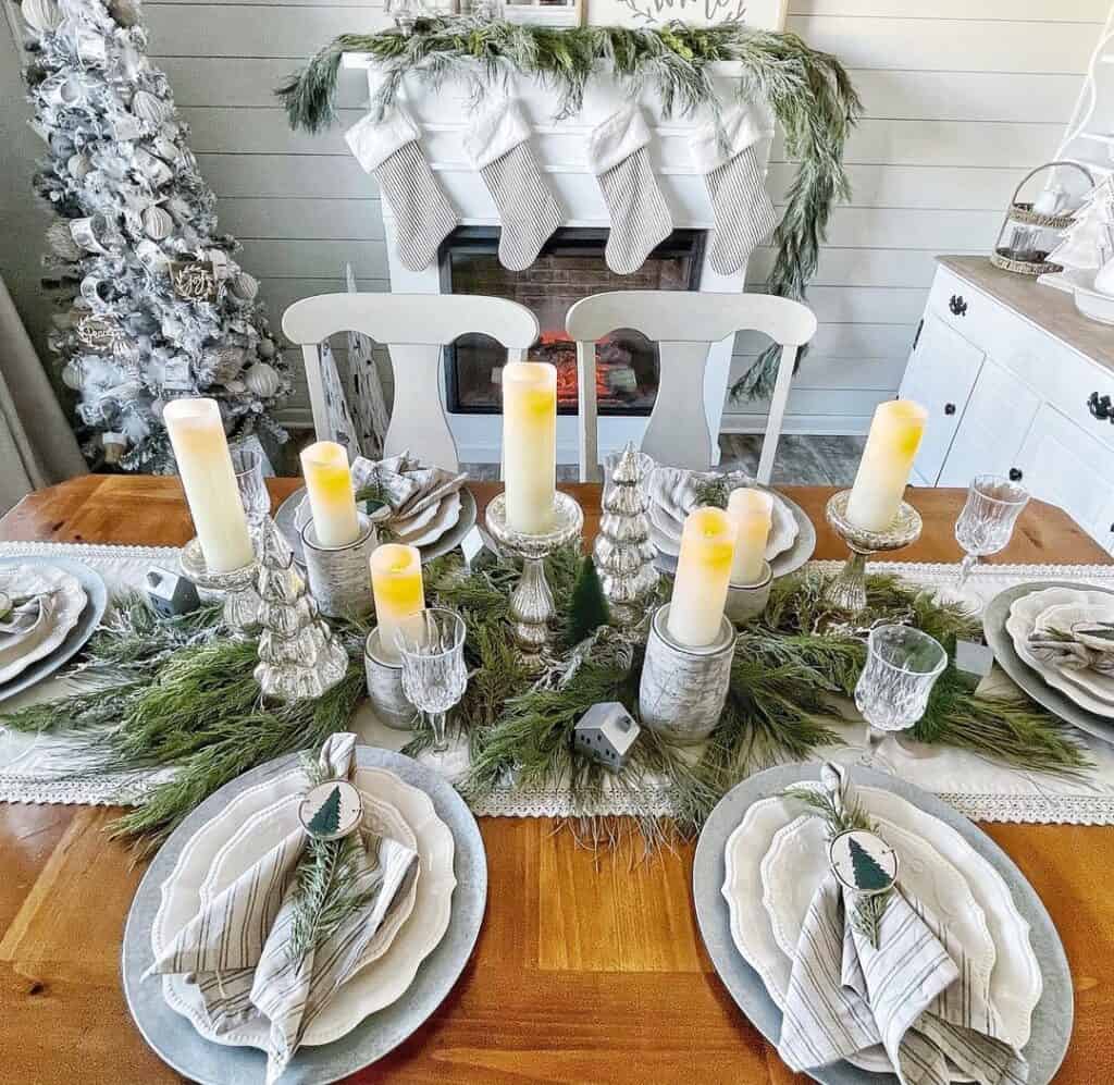 White Shiplap Dining Room with Silver