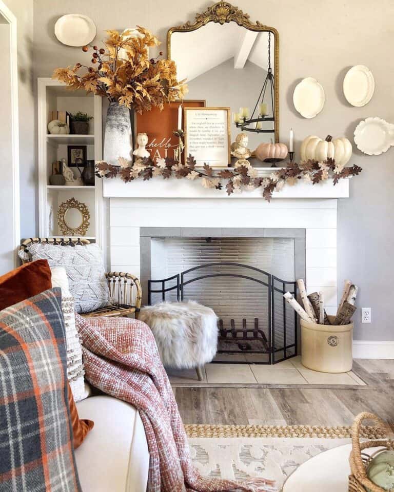 White Shiplap Fireplace with Black Gate