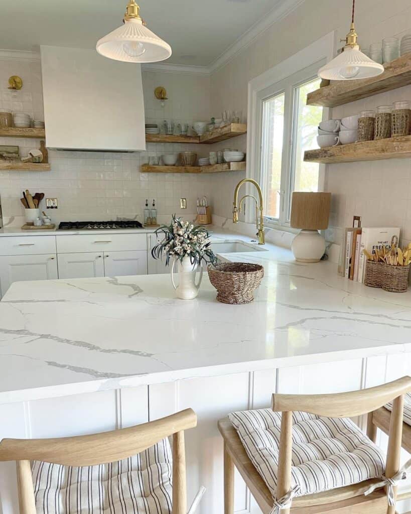 White Small Peninsula with Marble Countertop
