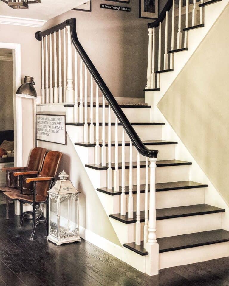 White Stairs with Stained Wood Treads