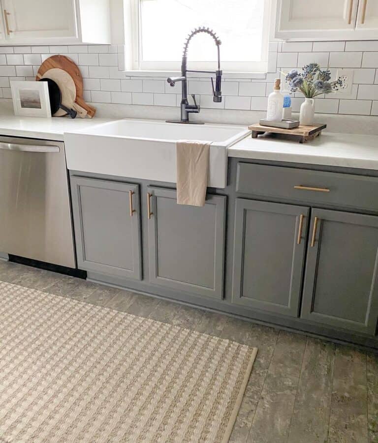 White Subway Tile Backsplash for Gray Cabinets