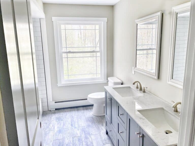 White Walls and Grey Blue Bathroom Ideas