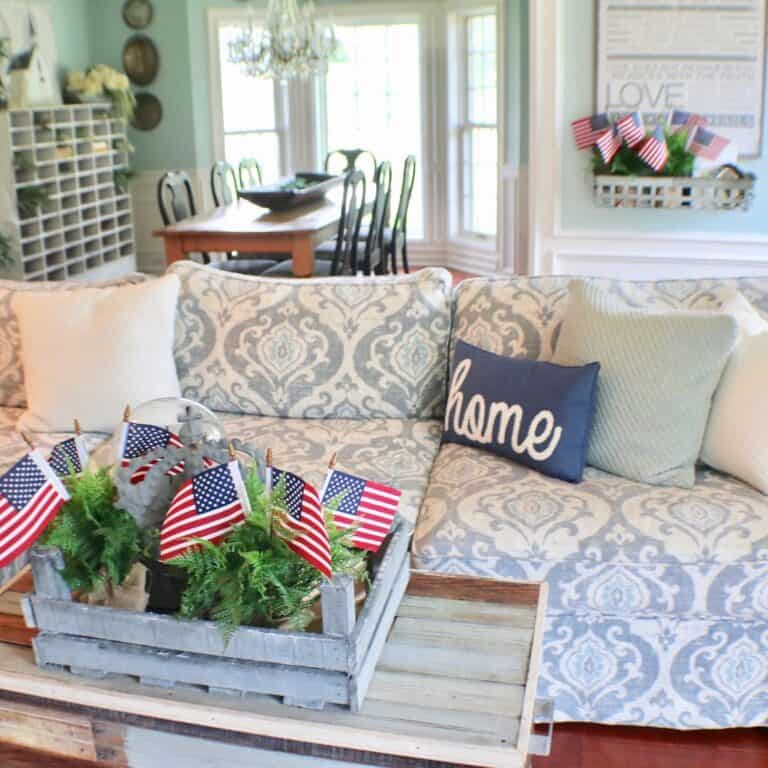 White and Blue Couch in Living Room